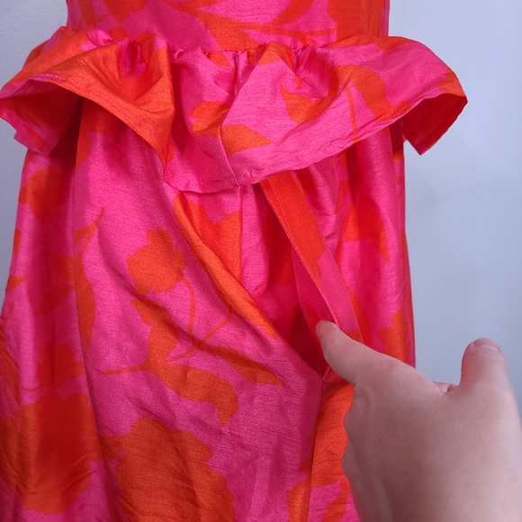 Kate Spade Target Pink Red Floral Peplum Midi Dress 12 Sleeveless V Neck Pockets - Picture 10 of 15